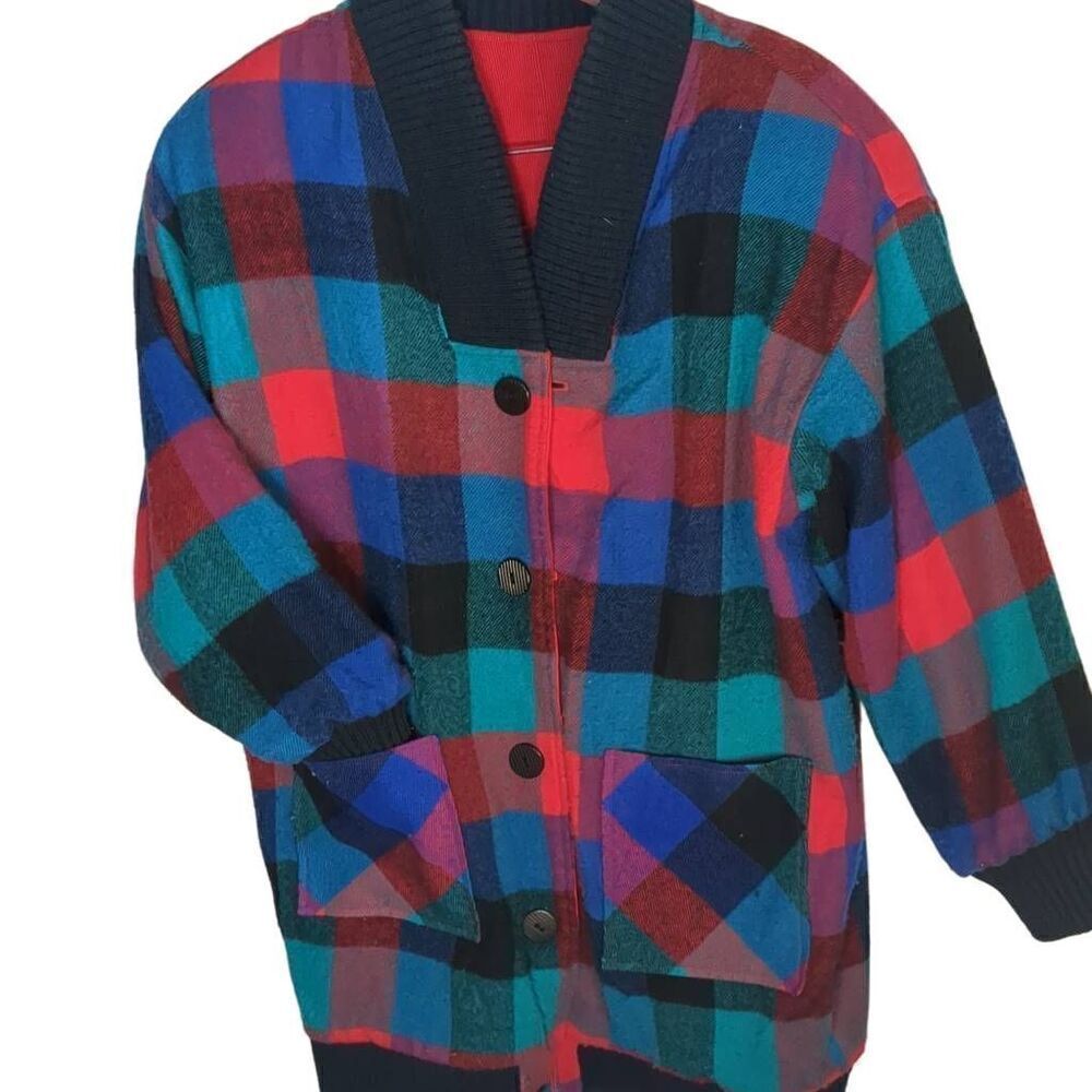 Vintage Handmade Reversible Colorful Loud Plaid Cardinal Corduroy Oversized Jack